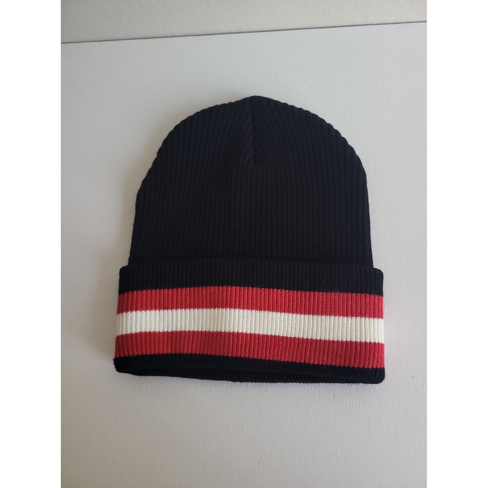 New Evereve Black Stripes Ribbed Knit Beanie
